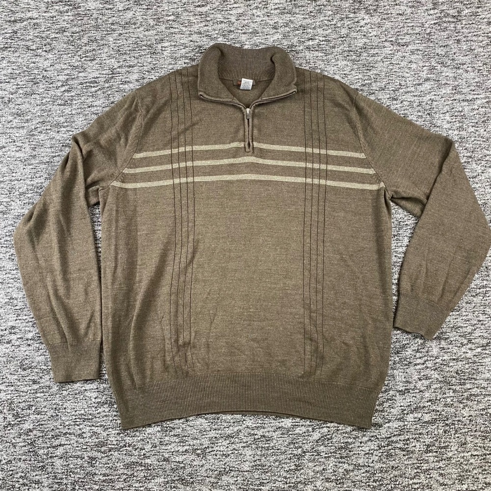 Dockers Sweater Mens XL Olive Green Striped Quarter Zip Mock Neck Knit Pullover